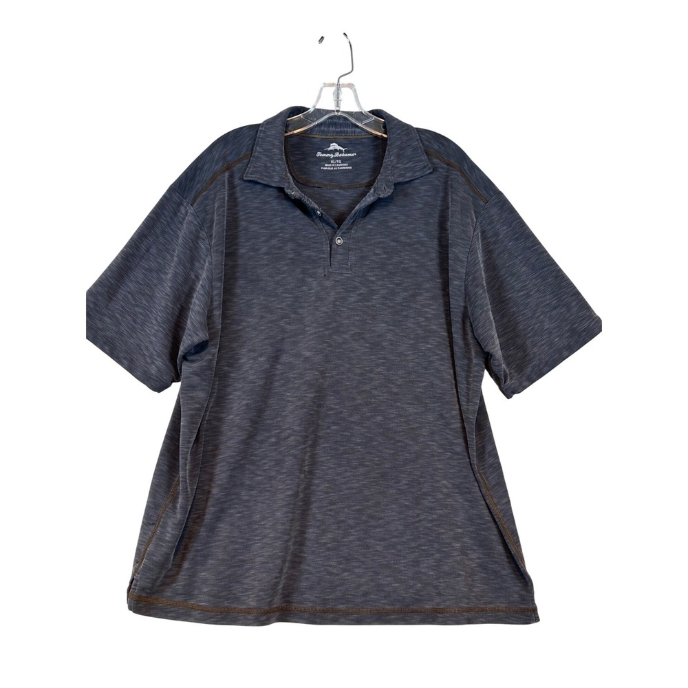 Tommy Bahama Mens XL Gray Slub‎ Knit Short Sleeve Polo Shirt Coastal Summer Prep